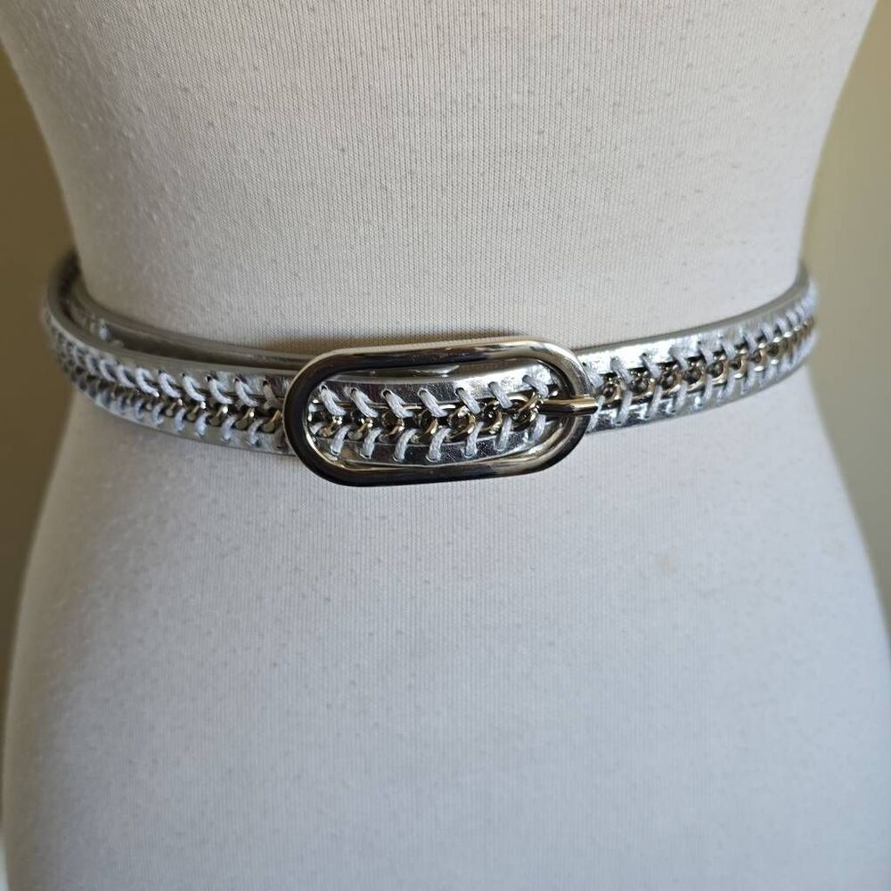 Nine West faux leather L Chain Link Belt with Silver Buckle, NWOT, XL - Picture 3 of 5